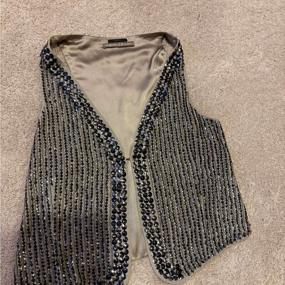 IKKS Designer Metal Stud/Sequin Embellished Vest Satin Back